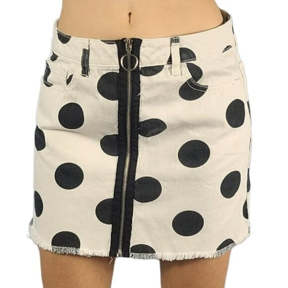 Forever 21 Dresses & Skirts - Polka Dot Black and White Forever 21 Zip Up Wrap Denim Mini Skirt Women's Size 6